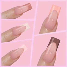Lifextol 150PC French Tip Press on Nails Long Fake Nails Press ons with 5*Adhesive Tabs, Pink Square Acrylic Nails Press on Nails French Tip Nails False Artificial Fingernails Stick on Nails-I