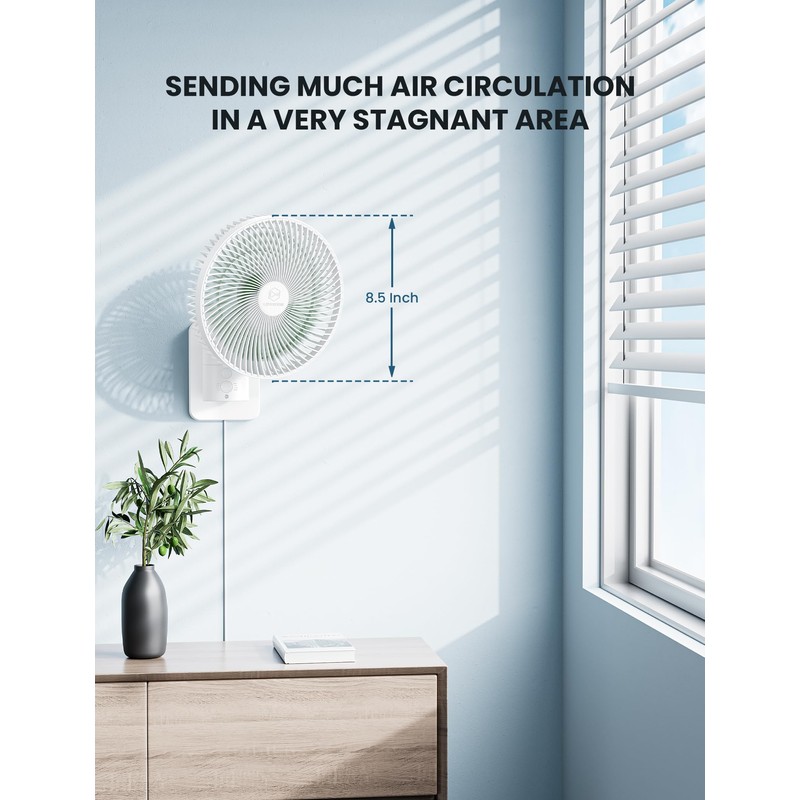 8.5-Inch Quiet Wall-Mounted Oscillation Fan with Remote & Timer, 4-Speed