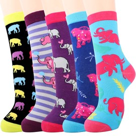 Jeasona 5 Pairs Elephant Socks Elephant Gifts For Women Lovers Cute Fun Funny Socks for Women Cotton Stocking Stuffers for Teens Girls Mom Mothers Day Christmas Birthday Gifts Decor