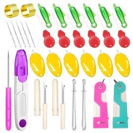 Lechchy Lechchy 33 Pcs Needle Threader Tool, with Automatic Needle Threaders/Fish Mouth Easy Threader/Gourd and Thumb Shaped Simple Threader/Seam Rippers/Thread Snips/Drawstring Threaders/Awl/Thimbles/Needles