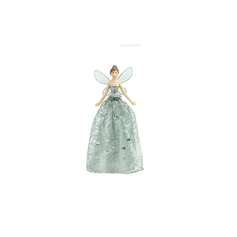 Medium Silver Angel Christmas Tree Topper with Patterned Skirt (18cm)