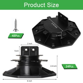 24 Pack Adjustable Deck Support Pedestals, Shed Foundation Base Deck Blocks Floor Raising 1-3/16" to 2-3/8", Joist Support Plastic Pedestals for Outdoor Anti-Corrosive Wood (Black)