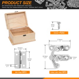 Rustark 20 Sets Silver Antique Small Box Hinges Right Latch Hook Hasp Horn Lock Jewelry Box Hardware Antique Brass Latch Hook Clasp Mini Hinges for DIY Crafts Jewelry Wooden Box