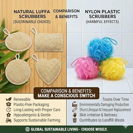 Generic MIMPER - Juego de 4 esponjas exfoliantes corporales de lufa 100% naturales | Esponja de baño ecológica y biodegradable, ideal para ducha y spa