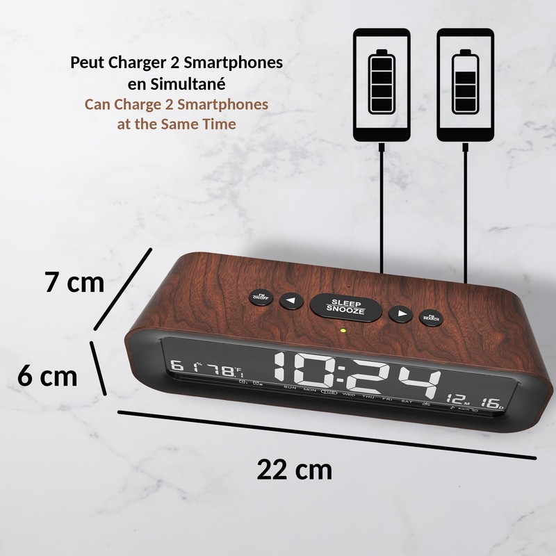 Modern Clock Radio - Double Alarm - 2 USB Charging