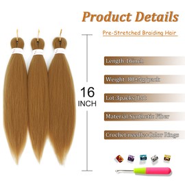27 Braiding Hair Pre Stretched Braiding Hair Yaki Braiding Hair 16 inches Synthetic Crochet Braids Hot Water Setting Professional Soft Yaki Texture Synthetic Hair Extensions(27#-3PCS)