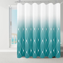 Aqua Blue and White Ombre Shower Curtain Set for Bathroom,Geometric Pattern Bathroom Curtains with 12 Hooks,Waterproof Shower Curtain, Durable and Machine Washable, 72 x 84 inches, Aqua