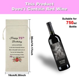 75th Birthday Gifts for Women Wine Bag 75th Birthday Gift for Grandma Mum Wife Happy 75th Birthday Gifts Idea for 75 Year Old Women Friend Sister Auntie 75th Birthday Decoration