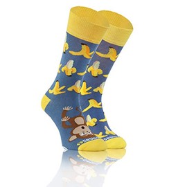 Sesto Senso Funny Unmatched Cotton Socks for Men and Women - Monkey & Banana, size: 43-46