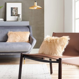 YDFYX 2 Pieces Faux Fur Throw Cushion Cover, Deluxe Home Decorative, Super Soft Plush Mongolian Faux Fur Throw Cushion Cover (2 Pieces, Beige, 45 x 45 cm)