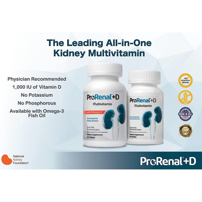 ProRenal+D with Omega-3 Fish Oil Kidney Multivitamin 60 Softgels, 30-Day