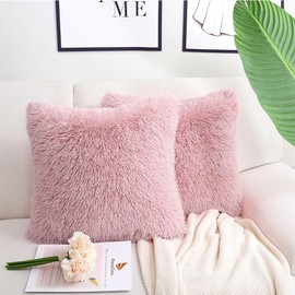Soft Faux Fur Throw Pillow Covers Pack of 2 Plush Decorative Tie Dye Throw Pillow Covers Cute Cushion Cases Pillowcases for Sofa Couch Decor Room Bedroom 16" 16" (Pink)