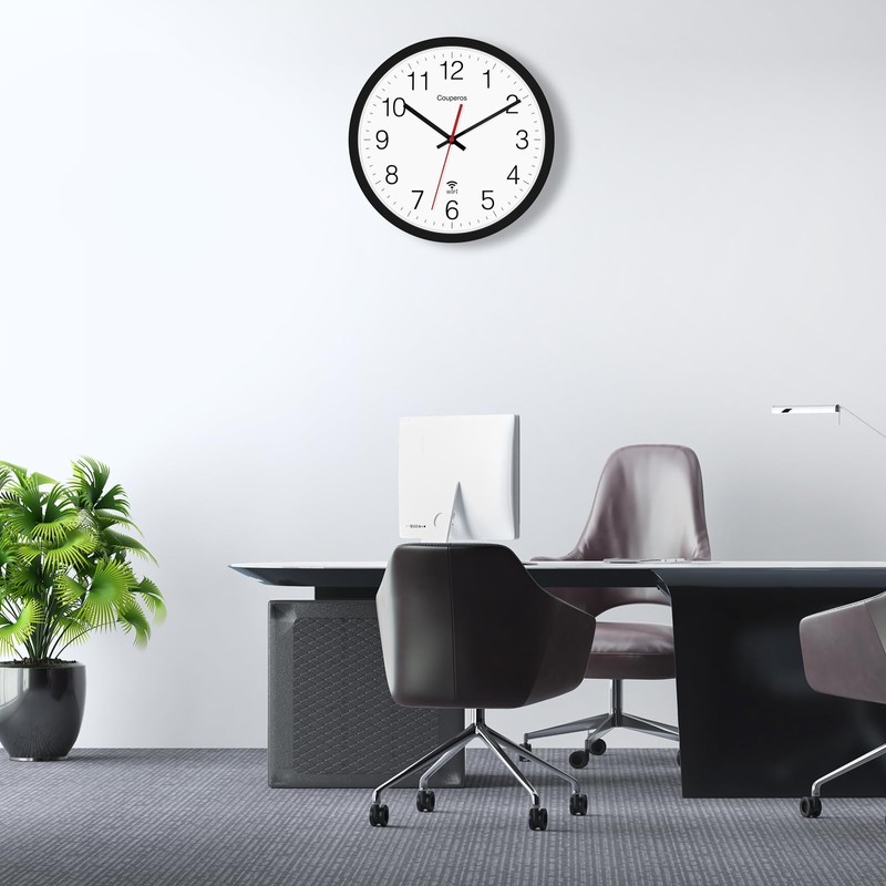 Couperos WiFi Wall Clock with Auto-DST, 12 Inch Silent Non-Ticking