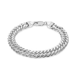 Tuscany Silver Men's Sterling Silver 10mm Diamond Cut Double Curb Bracelet of 20cm/8"