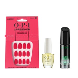 OPI Bundle of OPI xPress/On Press On Nails, With Nail Glue, Short Pink Nails,Strawberry Margarita + OPI ProSpa Nail and Cuticle Oil, 0.5 fl oz + OPI Repair Mode Bond Building Nail Serum, Clear, 0.3 fl oz