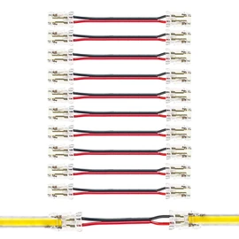 Clearhill 8mm 2Pin 10Pcs Press-in Assembly COB led Strip connectors,Ultra Slim,Double-Ended Strip to Wire with 10cm Wire Connector for Single Color 5V/12V/24V Light Strips,Transparent Terminal.