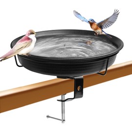 VeyFolzin.st 11 Inches Deck Mounted Bird Bath Bowl Spa for Outside, Detachable Unheated Birdbath Bowl and Heavy Duty Sturdy Clamp, Outdoor Garden Mounted Birdfeeder for Attracting Birds(Black)