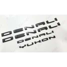 4Pc Set Denali Yukon Emblems Fender Door Rear Tailgate Letters Nameplate 3D Badge Replacement for 2021-2023 Yukon Yukon XL (Matte Black)