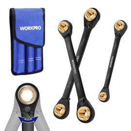 WORKPRO 3-Piece 4-in-1 Reversible Ratcheting Wrench Set, 12 Sizes in 3 Wrenches (8MM to 19MM), Metric, Anti-Slip, Double Box End, 72-Tooth, CR-V, 6-Point, with Storage Bag - for Repair & Maintenance