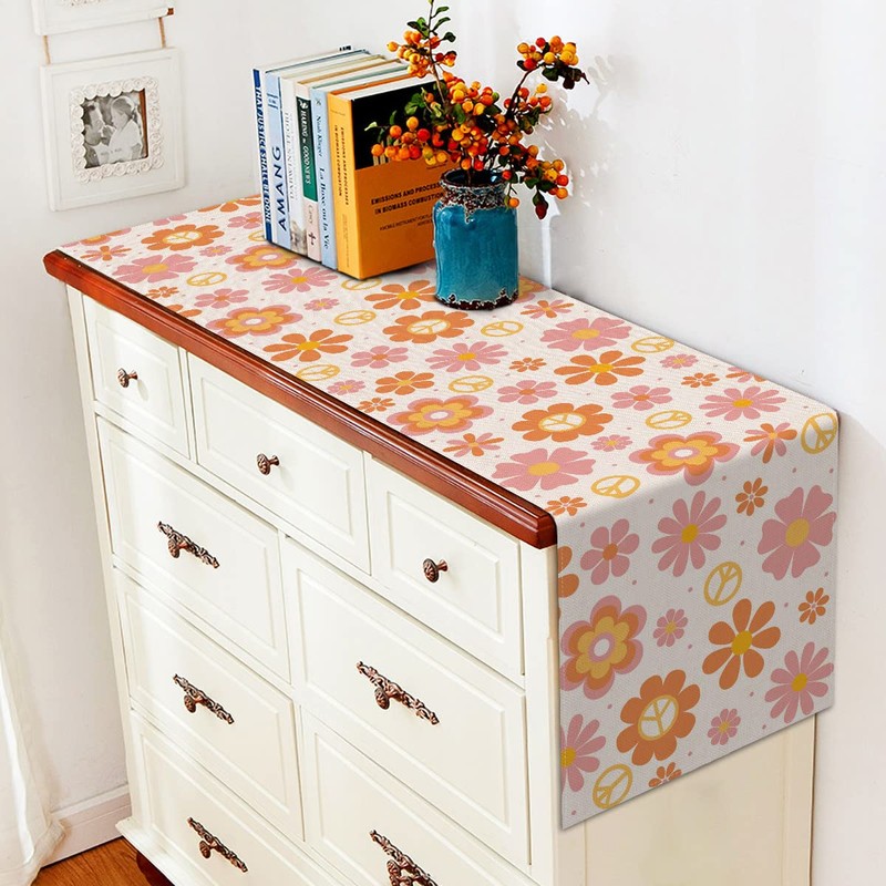 Vohado Groovy Table Runner Daisy Retro Hippie Boho Rainbow Party