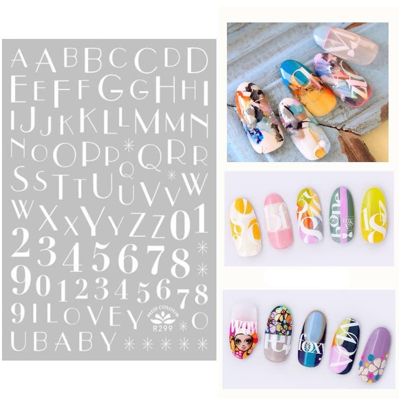 LANODO 8 Pcs Nail Stickers Alphabet 3D English Arabic Numerals