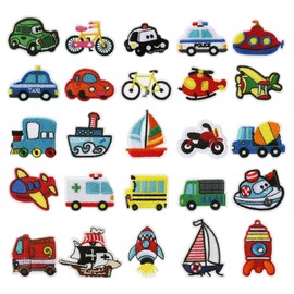 LEMESO 25 piezas Ropa Parches Tema Transporte Coches Lindos Material de Costura para Niños Parches Termoadhesivos Barcos Avión Decorativos para Ropa DIY Diseño Apliques Vehículos Distintos