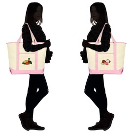 DALIX Reusable Grocery Tote Bag Cotton Canvas Meats and Vegetables Set in Pink