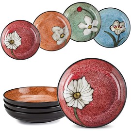 Soyestan Ceramic Deep Plates For Kitchen,8.5 in - Plates Set of 4 -Large Pasta Serving Bowl, For Steak,Salad,Appetizer,Pasta, Serving etc - Dishwasher, Microwave, and Oven Safe (Set of 4 8.5 Inch)