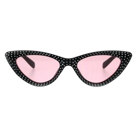 Womens Skinny Cateye Sunglasses Silver Dotted Bling Fashion UV 400 Black, Pink