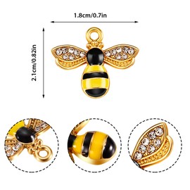 48 Pieces Enamel Bee Charms Bee Rhinestone Pendants Honeybee Jewelry Craft Charms with Holes for Jewelry Necklace Earring Bracelet DIY Making Supplies, 18 x 21 mm