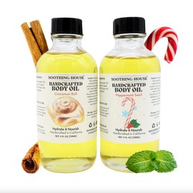Christmas Body Oil Bundle - Peppermint Swirl & Cinnamon Roll - Moisturizing and Nourishing