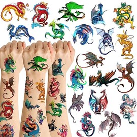 ANTING Tatuajes Temporales De Dragón Recuerdos De Fiesta De Dragón Para Niños Y Adultos 20 Hojas 144 Pegatinas De Tatuajes De Dragón Suministros Para Fiestas Recuerdos De Fiesta De Cumpleaño