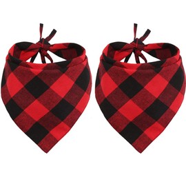 2 Pcs Dog Bandana Christmas Pet Triangle Scarf Accessories Bibs Red Black Plaid