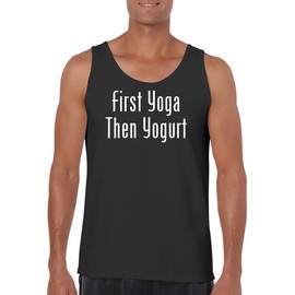 First Yoga Then Yogurt - Funny Men's Sleeveless Tank Top – Comfortable Graphic Tee for Adults CP05 Black