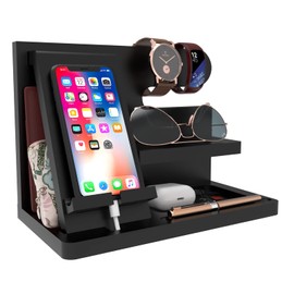 Iswabard Birthday Gifts for Men Gift for Husband Wood Phone Docking Station Organizer Dad Birthday Nightstand Docking Station Wood Bedside Organizer Desk Organizer Wood