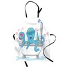 Lunarable Octopus Apron, Cartoon Illustration of Octopus Taking Bubble Bath