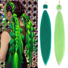 Green+Light Green Braiding Hair Pre Stretched 26inch 2Packs Pre-Stretched Braiding Hair For Braids,Itch Free Yaki Texture,Hot Water Setting Synthetic Hair Extensions(Green+Light Green)