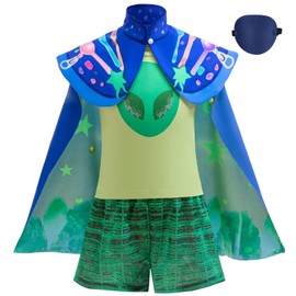 Sztylong Alien Costume for Boys Party Dress Up Adventure Outfit (T-shirt,Shorts,Cape,Eye Mask)