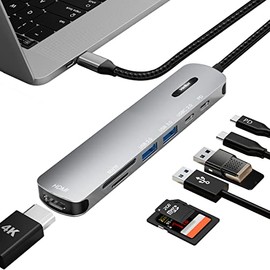 HASTHIP HUB USB C, 7 en 1 Adaptador a HDMI 4K, USB C Puertos, Adaptador USB A 3.0, Lector Tarjeta SD TF, 100w PD Carga, USB C Hub Compatible con...   