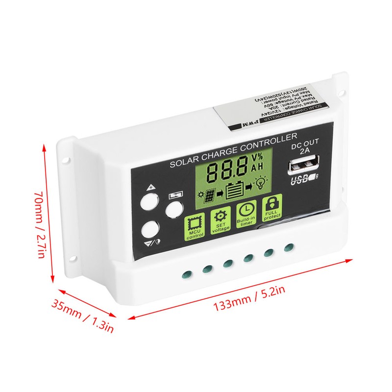 PWM Intelligent Solar Charge Controller Regulator LCD Display USB Output