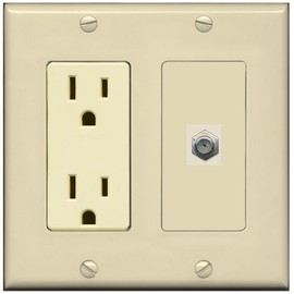 RiteAV - 15 Amp Power Outlet and 1 Port Coax Cable TV- F-Type Decorative Type Wall Plate - Ivory