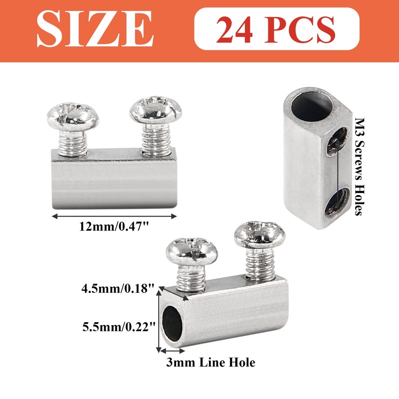 Biaungdo 24 Pcs Stainless Steel Wire Rope Cable Clamp, Adjustable