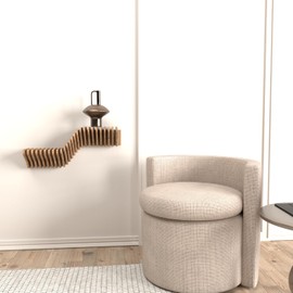 BATAMEX Parametric 20 inch Floating Shelf TV Unit Modern Geometric Wooden Wall Piece Decor Natural Oak Color 3D Wavy Living and Gaming Room Shelf