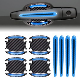 stymart 8Pcs 3D Car Door Handle Cup Protector, Reflective Stripe Stickers Anti-Scratch Car Outdoor Safety Warning Marker, Universal Car Door Handle Cup Protector Suitable for Cars, Trucks, SUVs(Blue)