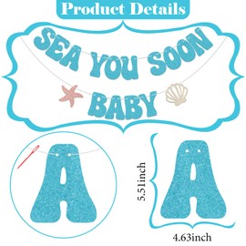SJcysrilla Sea You Soon Baby Banner Sea You Soon Baby Shower Decorations Gender Reveal Party Decor Sign Blue Glitter