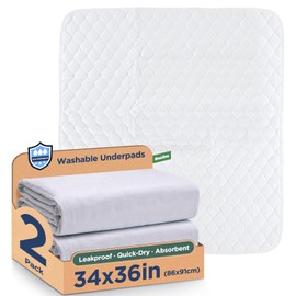 Brosive Waterproof Reusable Incontinence Bed Pads Washable Incontinence Underpads 8 Cups Absorbency,Mattress Protector for Adults, Kids and Pets(34”x 36” inch 2 Pack)