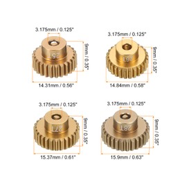 QUARKZMAN 4 Pieces RC 48DP Motor Sprocket Gear 3.175 mm Shaft 25T/26/27/28T Hardened Sprocket Gear Aluminium for 1/10 1/12 RC Model Car RC Motor
