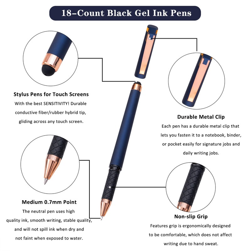 Linbsunne Black Gel Pens 0.7mm Medium Point Pen Office Pens