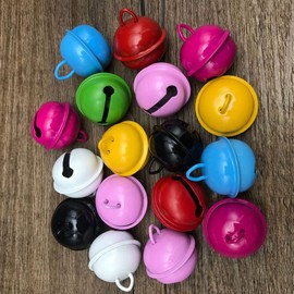 Yurosiay Pack of 50 22 mm bells, colourful bells, small metal bells, craft bells, candy coloured bells for crafts, DIY, bells for crafts, festival, decor, dog collar, colourful