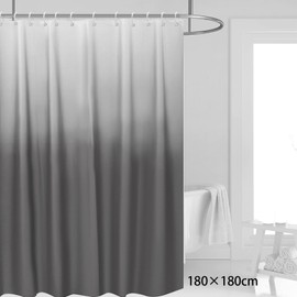 Elbourn Shower Curtain Waterproof Gradient Bathroom Curtain 180 x 180 cm Washable PEVA Shower Curtain With 12 Curtain Hook Easy Installation (Grey)